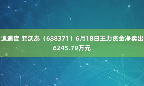 速速查 菲沃泰(688371)6月18日主力资金净卖出6245.79万元